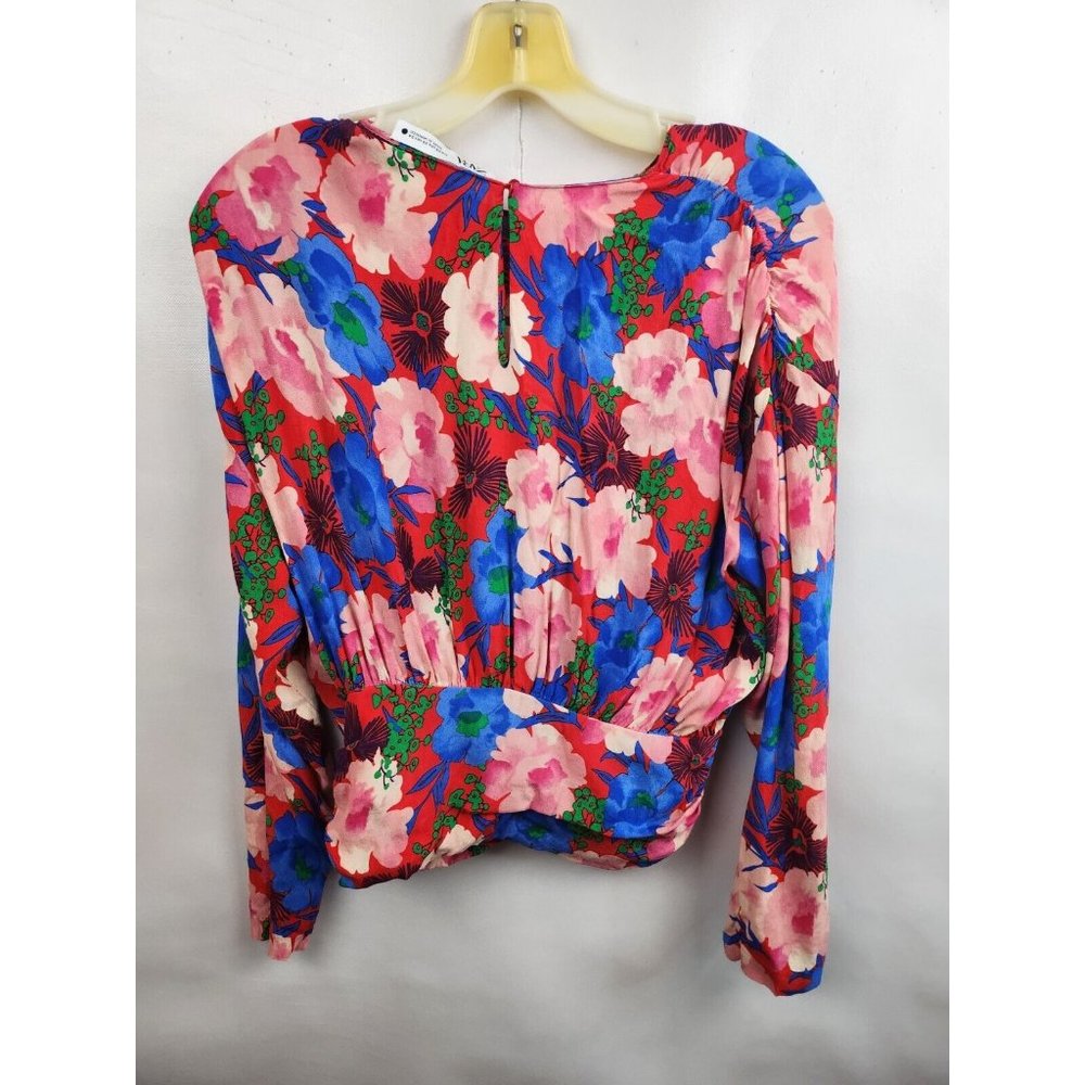Zara Pink Multi Draped Floral Print Long Sleeve Gathered Blouse Size XS - Picture 7 of 8